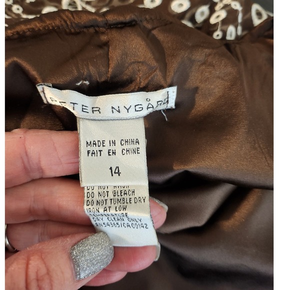 Peter‎ Nygard Embroidery Eyelet Silk Skirt Boho Brown Size 14 side Zipper - Picture 5 of 6